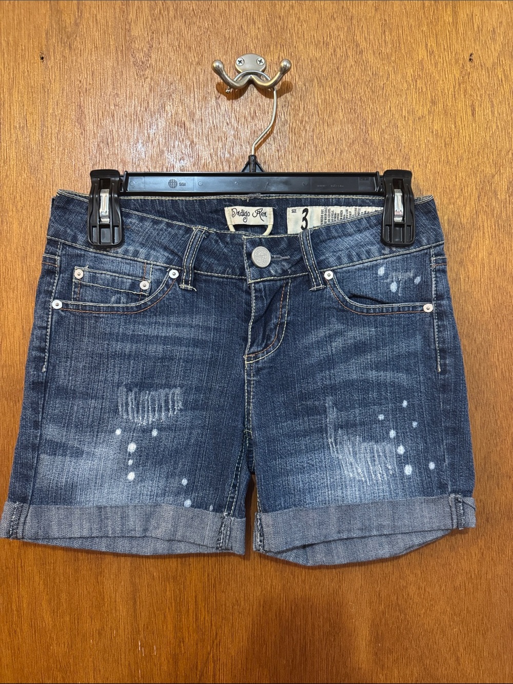 Indigo Rein Distressed Blue Denim Rolled-Hem Shorts